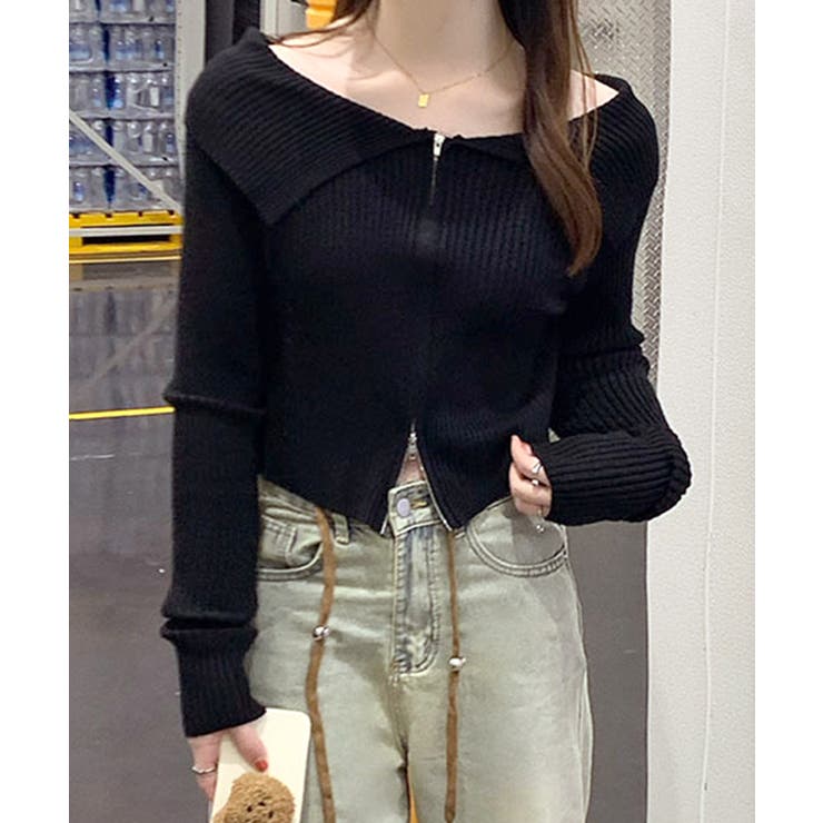 オフショルダブルジップリブニット リブ編み セーター | Riff | 詳細画像24 