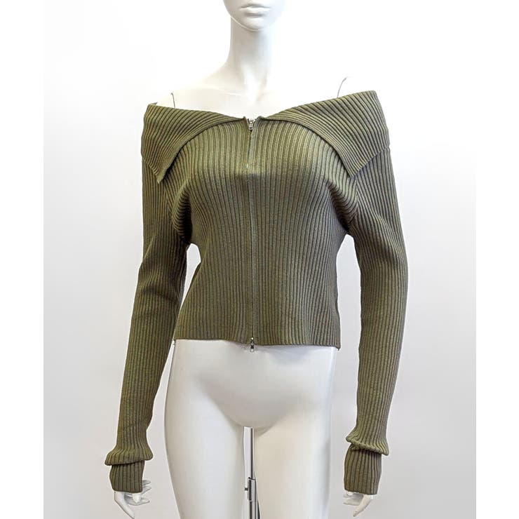 オフショルダブルジップリブニット リブ編み セーター | Riff | 詳細画像32 