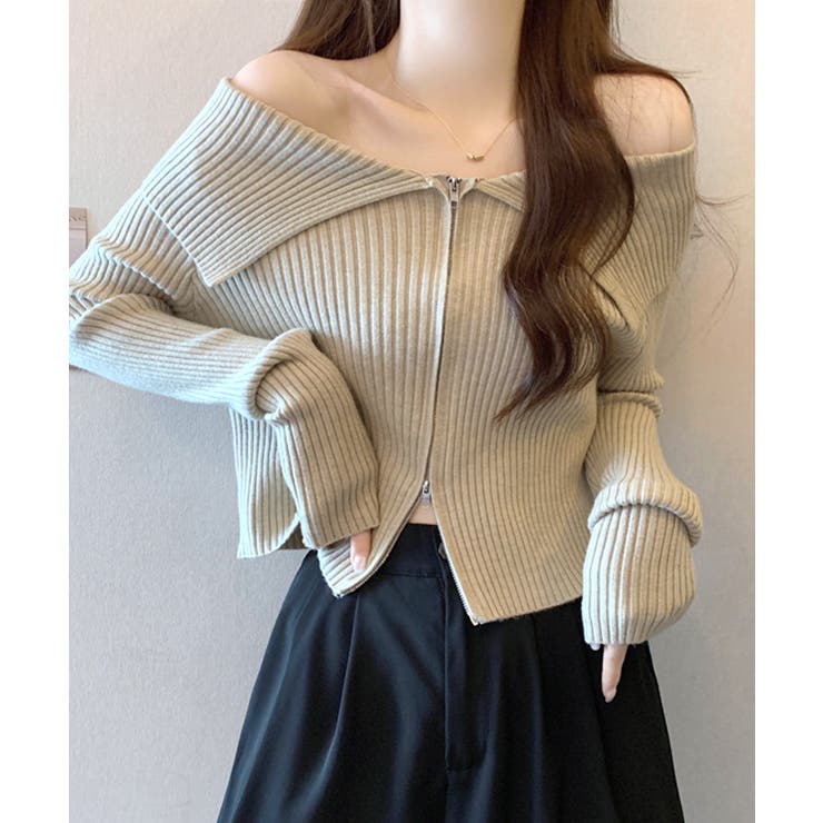 オフショルダブルジップリブニット リブ編み セーター | Riff | 詳細画像7 