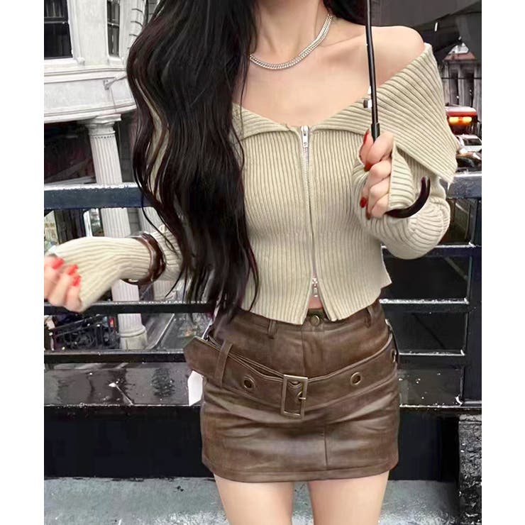 オフショルダブルジップリブニット リブ編み セーター | Riff | 詳細画像8 