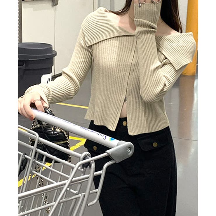 オフショルダブルジップリブニット リブ編み セーター | Riff | 詳細画像9 