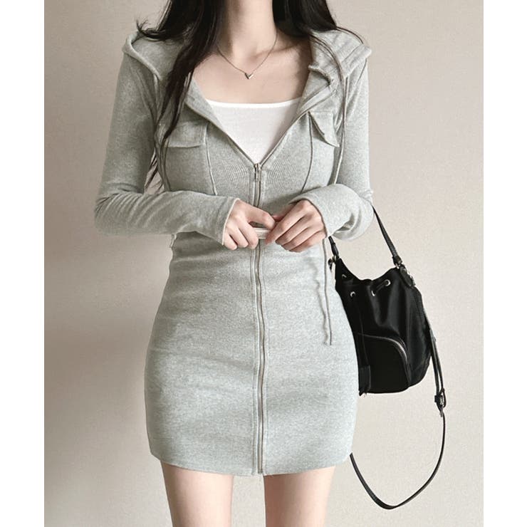 フードミニワンピース パーカーワンピース タイトワンピース | Riff | 詳細画像3 