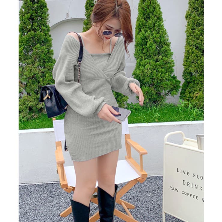 アンサンブル風リブニットワンピース バックリボン カシュクールワンピース | Riff | 詳細画像10 