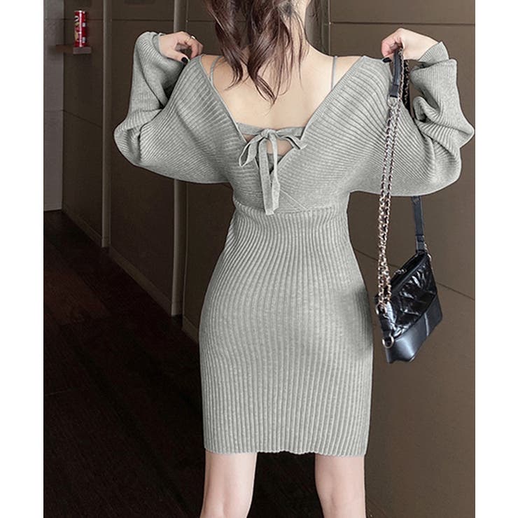 アンサンブル風リブニットワンピース バックリボン カシュクールワンピース | Riff | 詳細画像12 