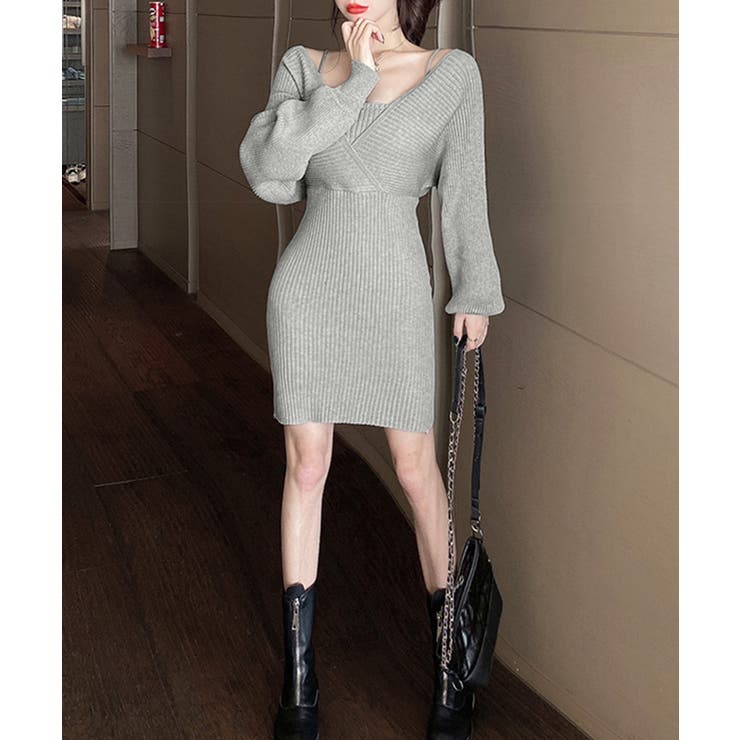 アンサンブル風リブニットワンピース バックリボン カシュクールワンピース | Riff | 詳細画像13 