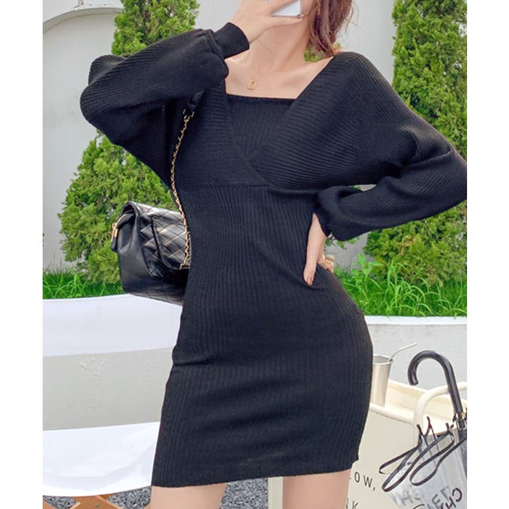 アンサンブル風リブニットワンピース バックリボン カシュクールワンピース | Riff | 詳細画像14 