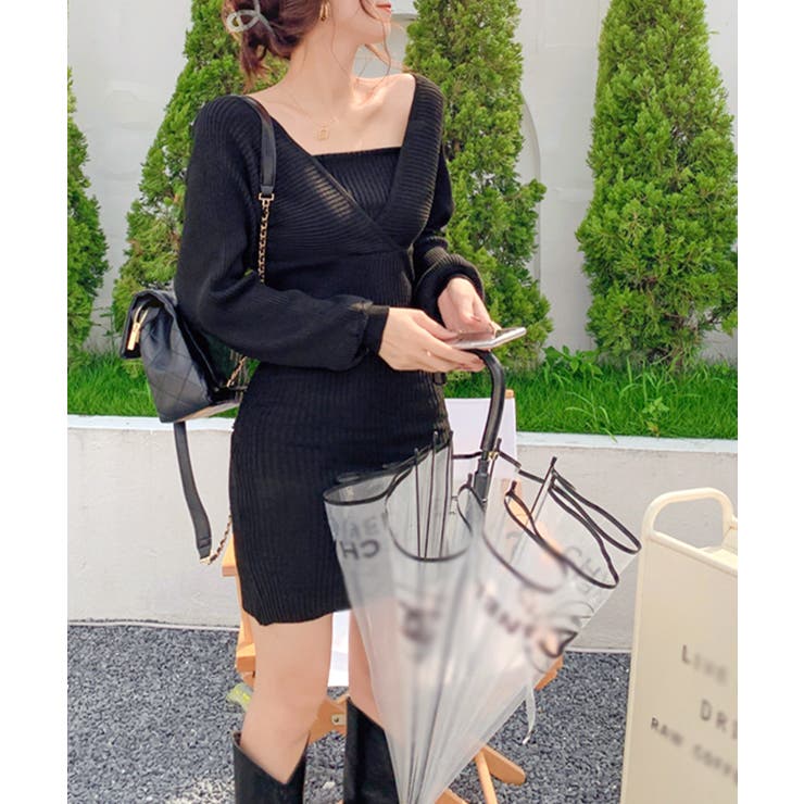 アンサンブル風リブニットワンピース バックリボン カシュクールワンピース | Riff | 詳細画像15 