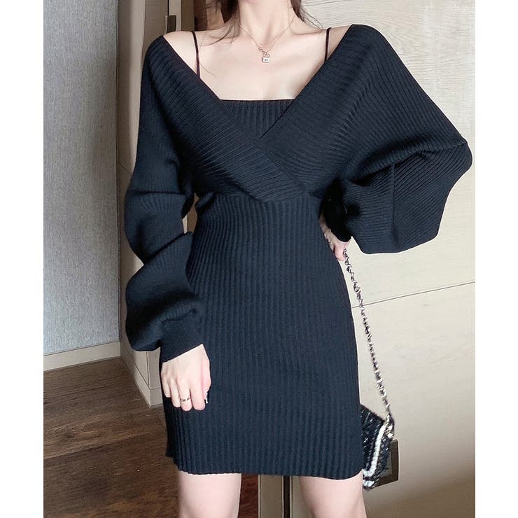 アンサンブル風リブニットワンピース バックリボン カシュクールワンピース | Riff | 詳細画像17 