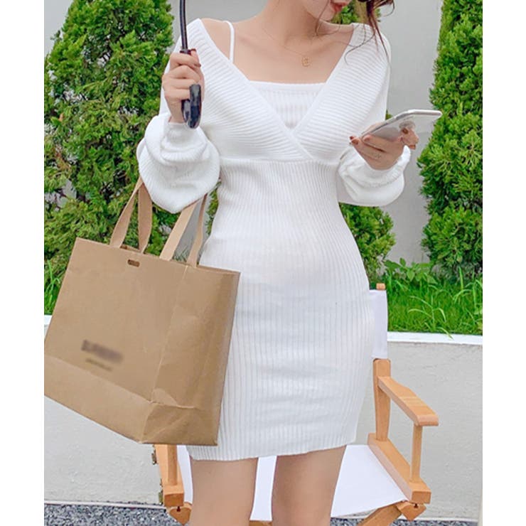 アンサンブル風リブニットワンピース バックリボン カシュクールワンピース | Riff | 詳細画像2 