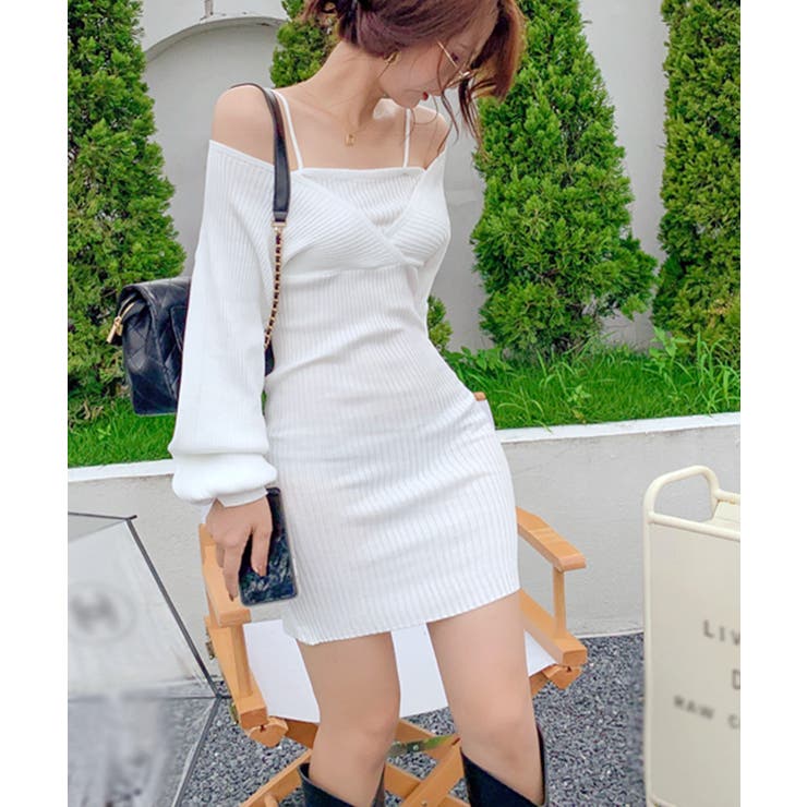 アンサンブル風リブニットワンピース バックリボン カシュクールワンピース | Riff | 詳細画像3 