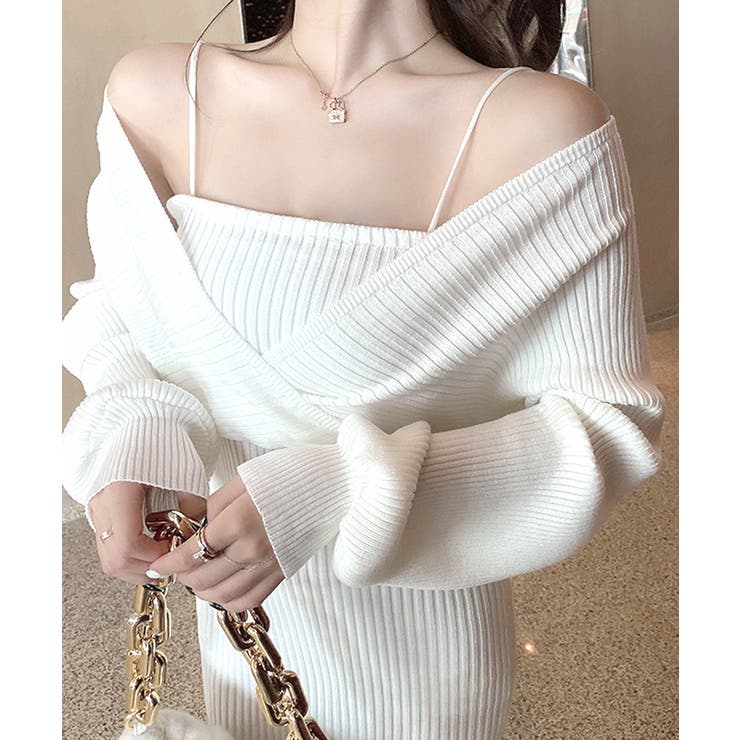 アンサンブル風リブニットワンピース バックリボン カシュクールワンピース | Riff | 詳細画像6 