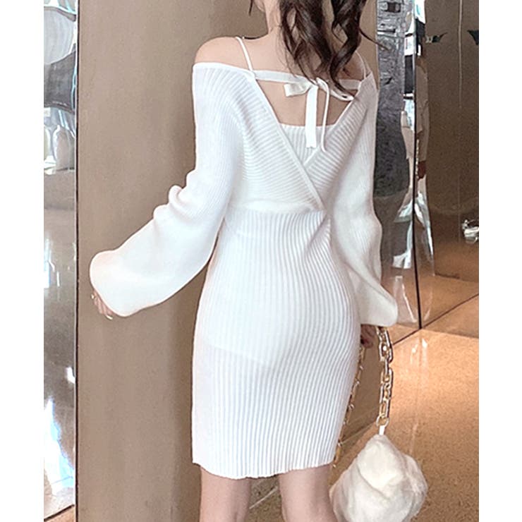 アンサンブル風リブニットワンピース バックリボン カシュクールワンピース | Riff | 詳細画像7 