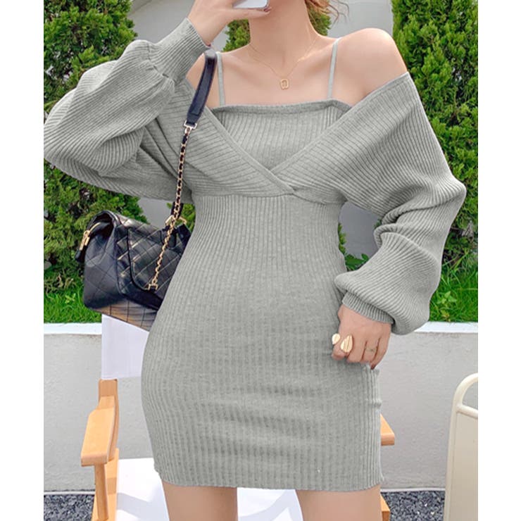 アンサンブル風リブニットワンピース バックリボン カシュクールワンピース | Riff | 詳細画像8 