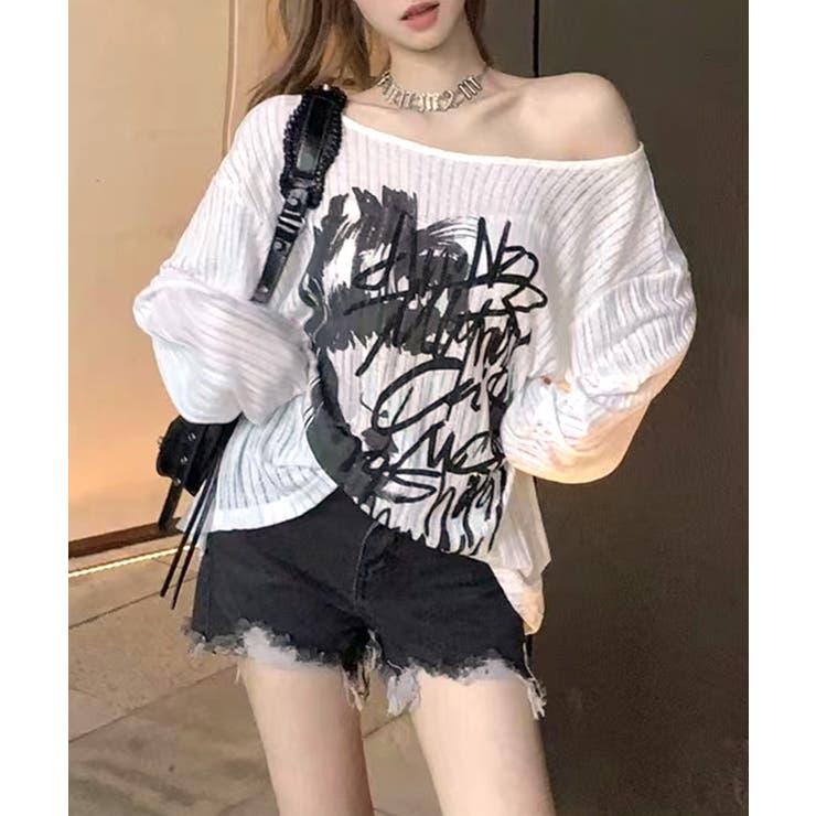 透かし編みロゴプリントTシャツ ロンT シアー | Riff | 詳細画像10 