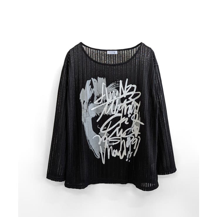 透かし編みロゴプリントTシャツ ロンT シアー | Riff | 詳細画像14 