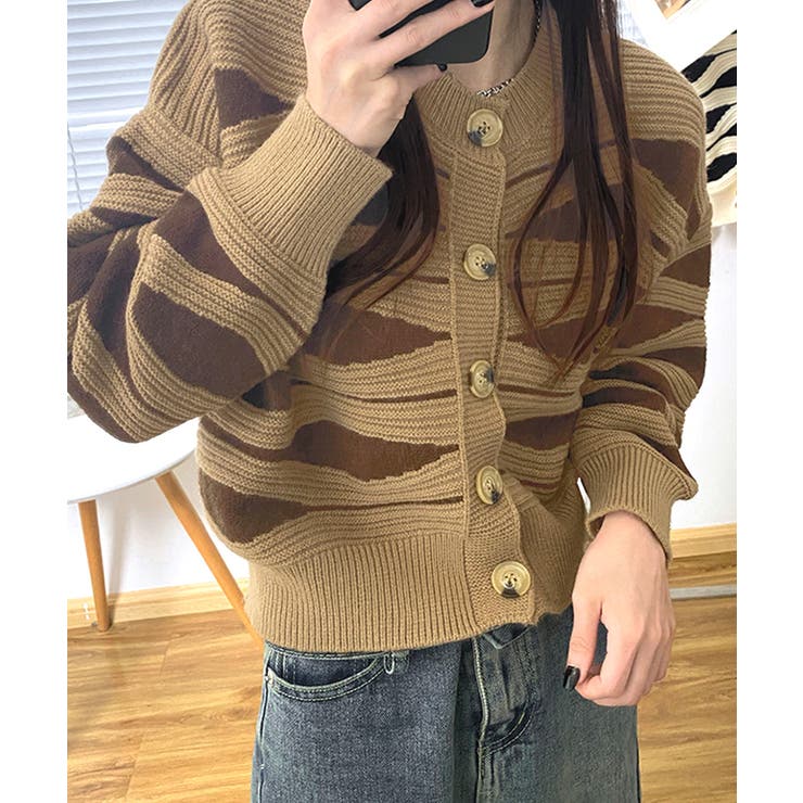 柄ニットカーディガン バイカラー 配色 | Riff | 詳細画像10 