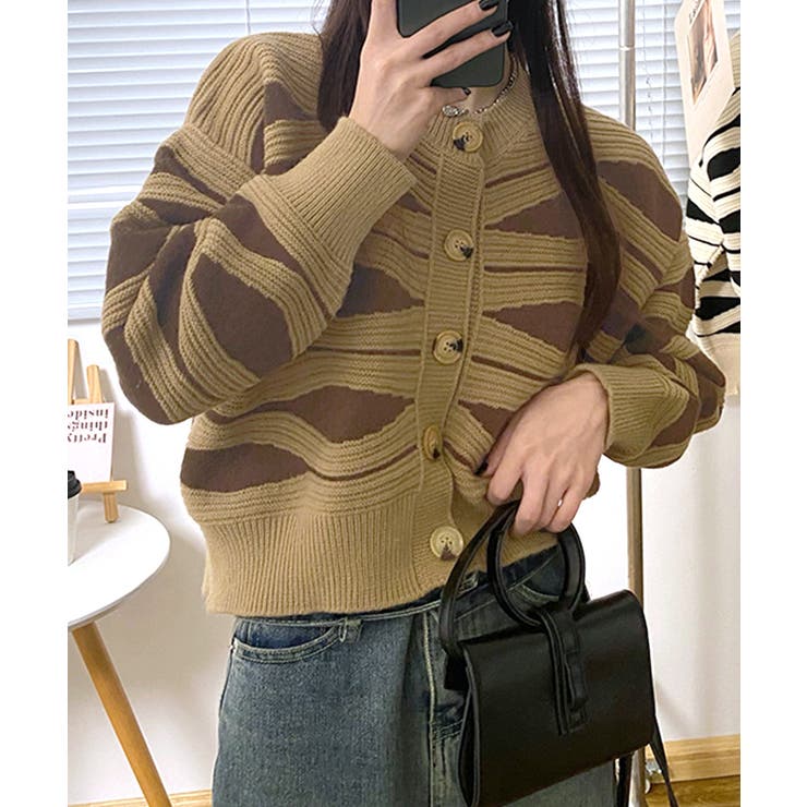 柄ニットカーディガン バイカラー 配色 | Riff | 詳細画像11 