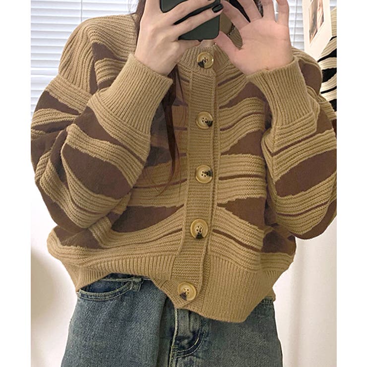 柄ニットカーディガン バイカラー 配色 | Riff | 詳細画像12 