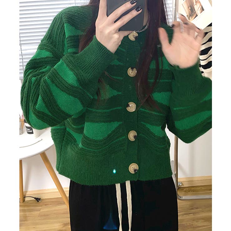 柄ニットカーディガン バイカラー 配色 | Riff | 詳細画像14 