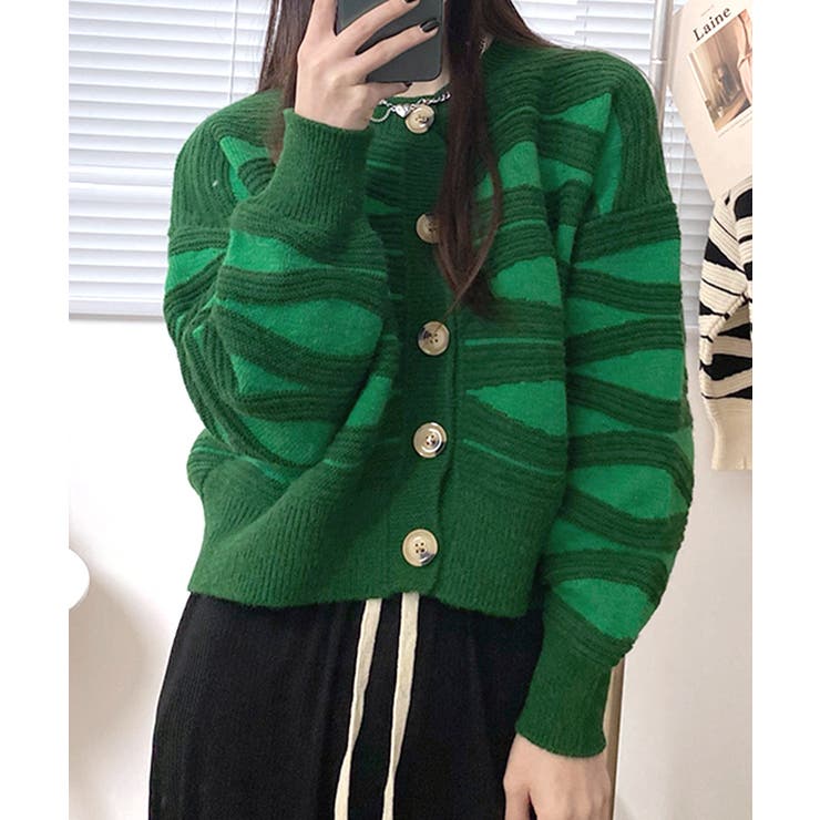 柄ニットカーディガン バイカラー 配色 | Riff | 詳細画像15 