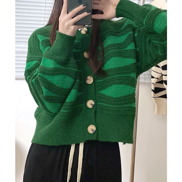 柄ニットカーディガン バイカラー 配色 | Riff | 詳細画像16 