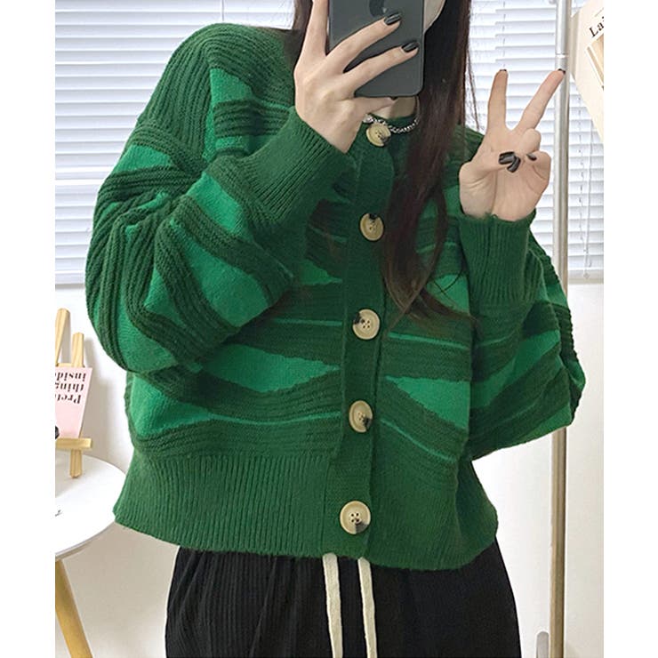 柄ニットカーディガン バイカラー 配色 | Riff | 詳細画像17 