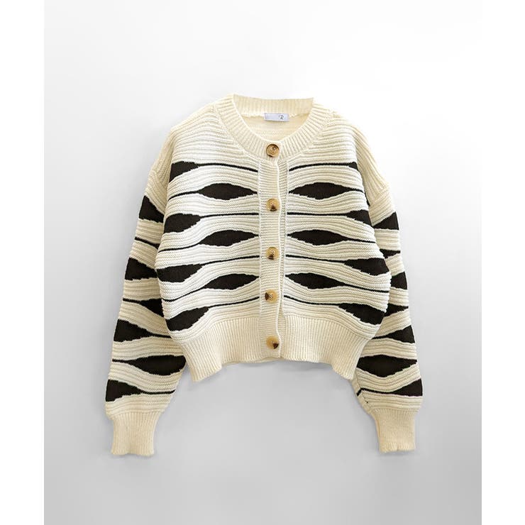 柄ニットカーディガン バイカラー 配色 | Riff | 詳細画像18 