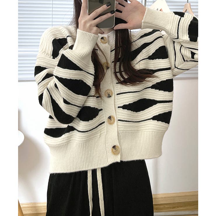 柄ニットカーディガン バイカラー 配色 | Riff | 詳細画像4 