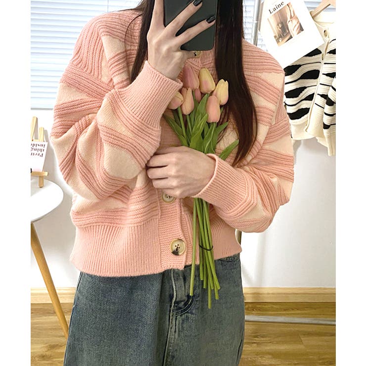 柄ニットカーディガン バイカラー 配色 | Riff | 詳細画像8 