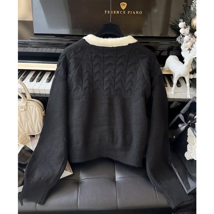 リボンニットカーディガン バイカラー 配色 | Riff | 詳細画像11 