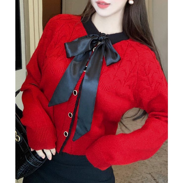 リボンニットカーディガン バイカラー 配色 | Riff | 詳細画像12 