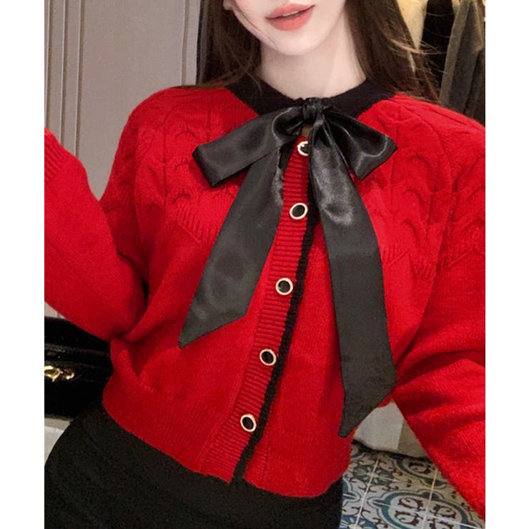 リボンニットカーディガン バイカラー 配色 | Riff | 詳細画像14 