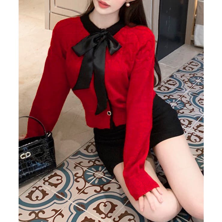 リボンニットカーディガン バイカラー 配色 | Riff | 詳細画像16 