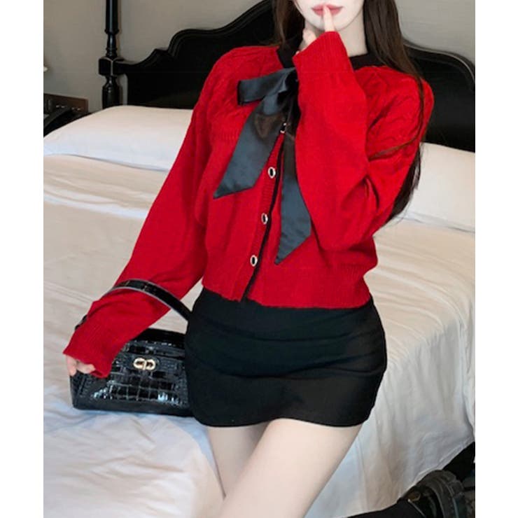 リボンニットカーディガン バイカラー 配色 | Riff | 詳細画像17 