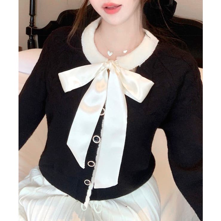 リボンニットカーディガン バイカラー 配色 | Riff | 詳細画像6 