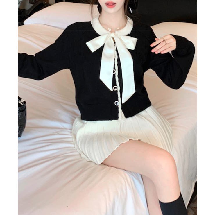 リボンニットカーディガン バイカラー 配色 | Riff | 詳細画像7 