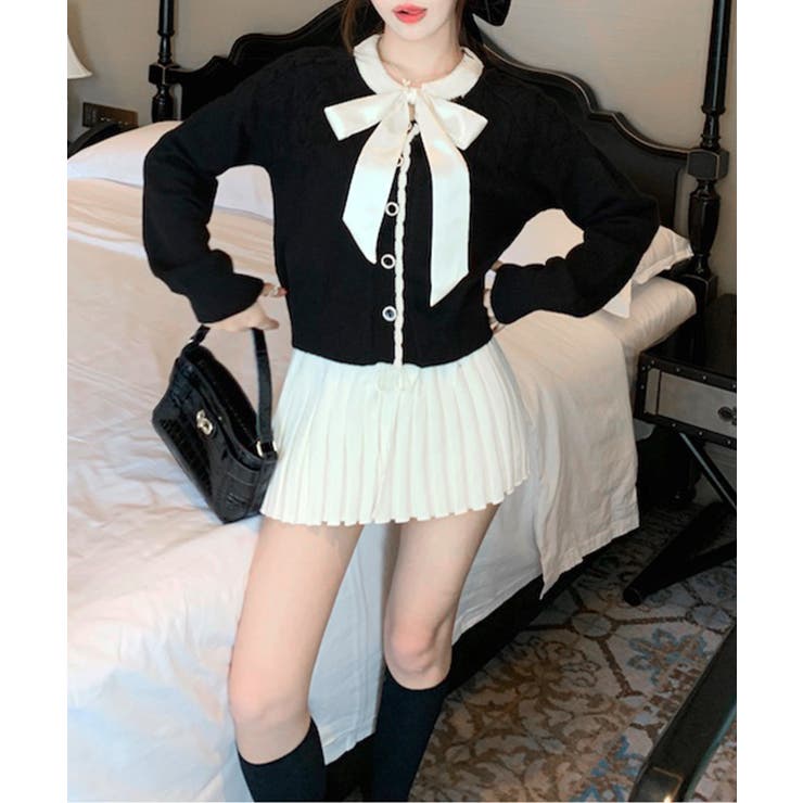 リボンニットカーディガン バイカラー 配色 | Riff | 詳細画像8 