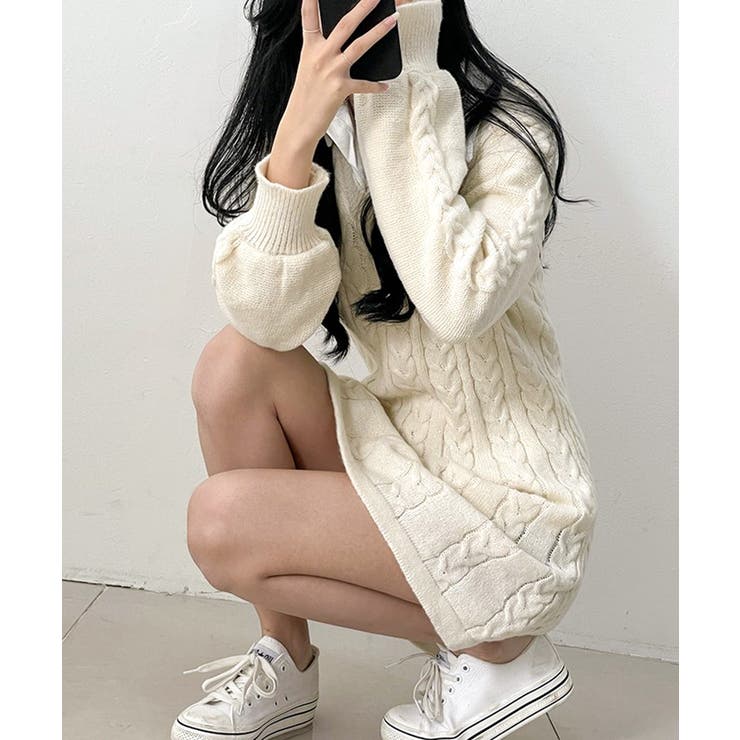 HAMILTON AMBSWOOL ケーブルニット Vネック　ワンピース HAMILTON AMBSWOOL ケーブルニット Vネック ワンピース トップス