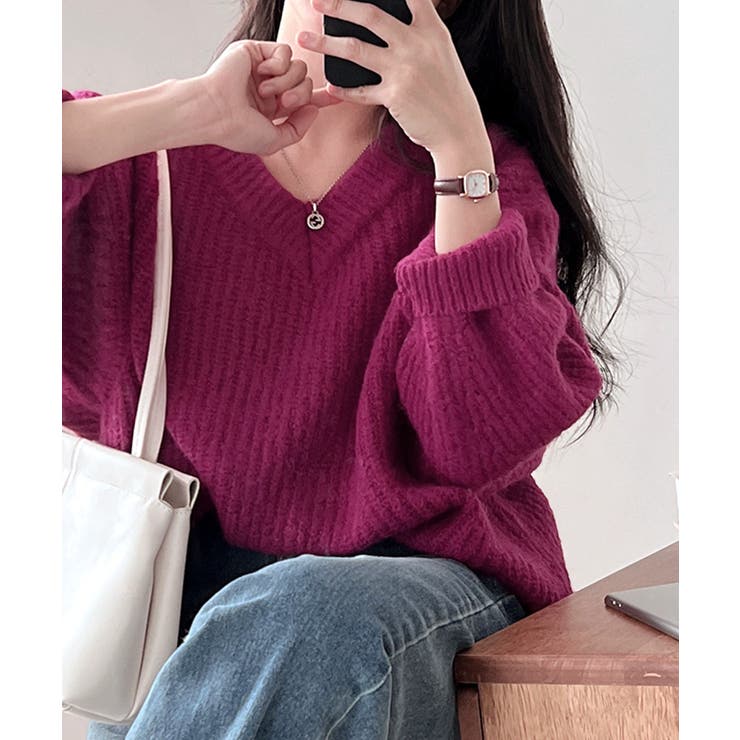 Picone 赤白ストライプ Vネックセーター サイズM Picone 赤白ストライプ Vネックセーター サイズM