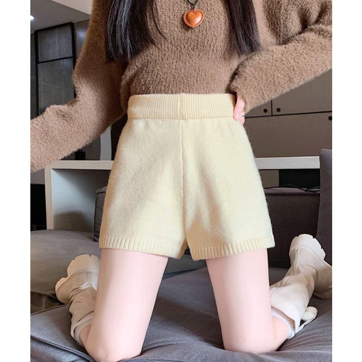 ハイウエストニットショートパンツ 短パン ショート丈[品番 ハイウエストニットショートパンツ 短パン ショート丈[品番