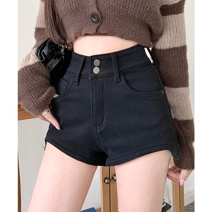 ブラック | 裏起毛ハイウエストショートパンツ ショート丈 ショーパン | Riff
