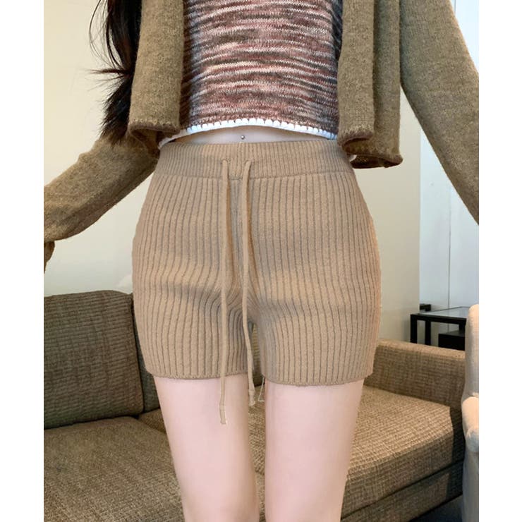 momo　JUEMI リブ編みショートパンツ FREE オリーブ ニットショートパンツ | ファッション通販サイト NUGU