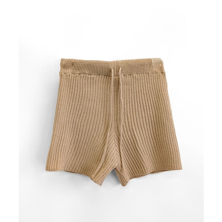 juemi ニット ショーパン リブ編み ベージュ ブラウン ショートパンツ Contrast Knit Shorts – JUEMI