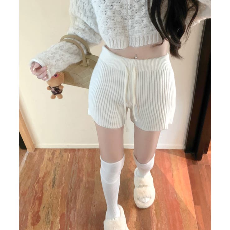 リブニットショートパンツ 短パン ショート丈[品番：NETW0002123