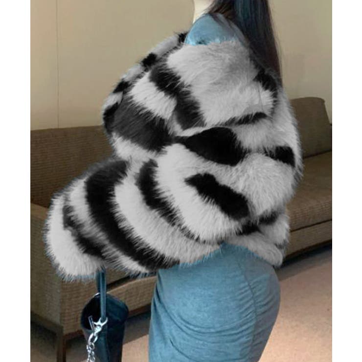 ノーカラーフェイクファーショートコート ジャケット ブルゾン | Riff | 詳細画像10 