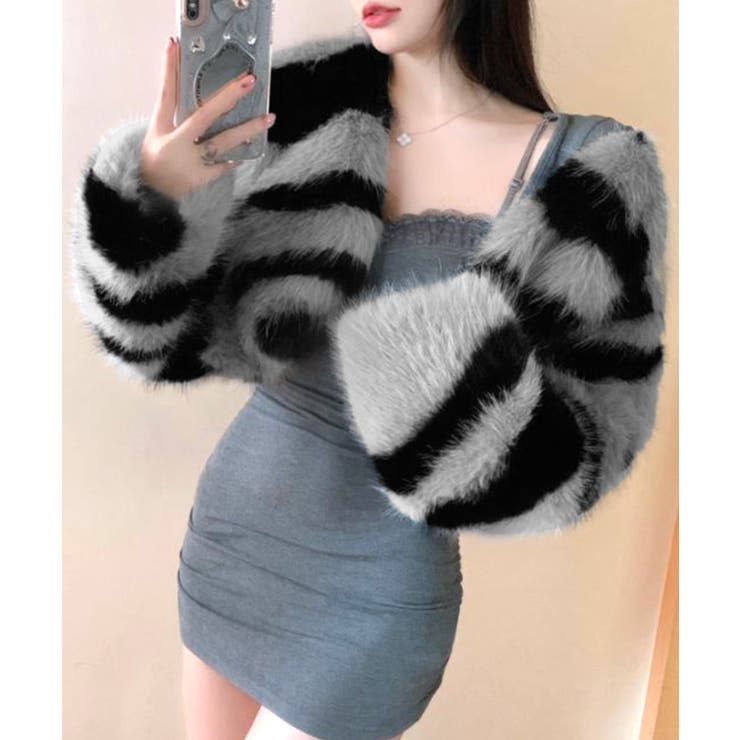 ノーカラーフェイクファーショートコート ジャケット ブルゾン | Riff | 詳細画像11 