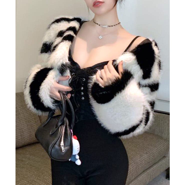 ノーカラーフェイクファーショートコート ジャケット ブルゾン | Riff | 詳細画像2 