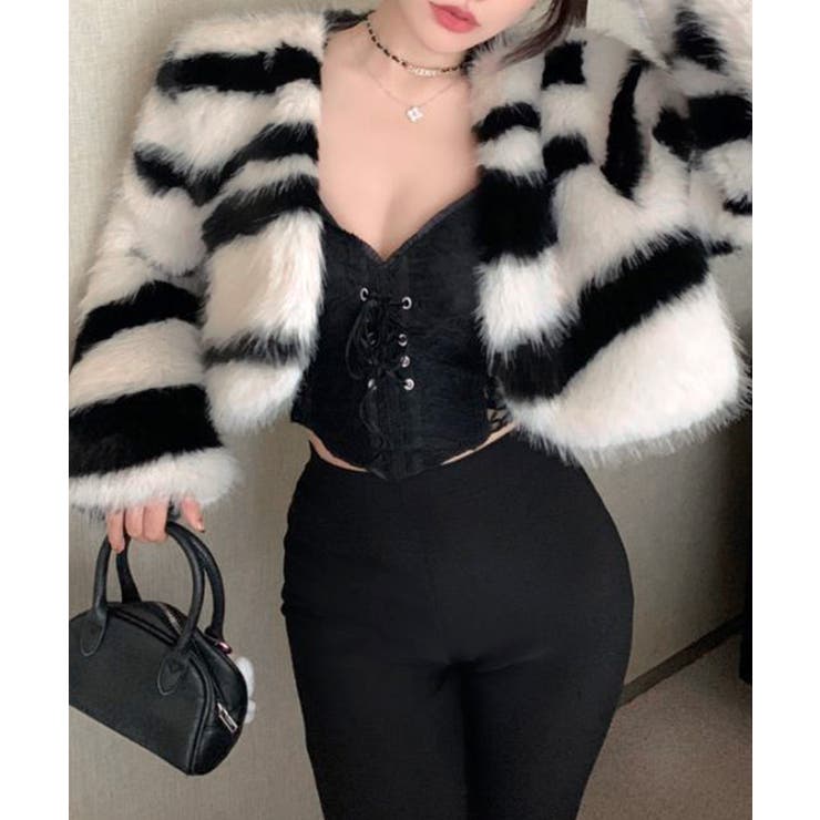 ノーカラーフェイクファーショートコート ジャケット ブルゾン | Riff | 詳細画像6 