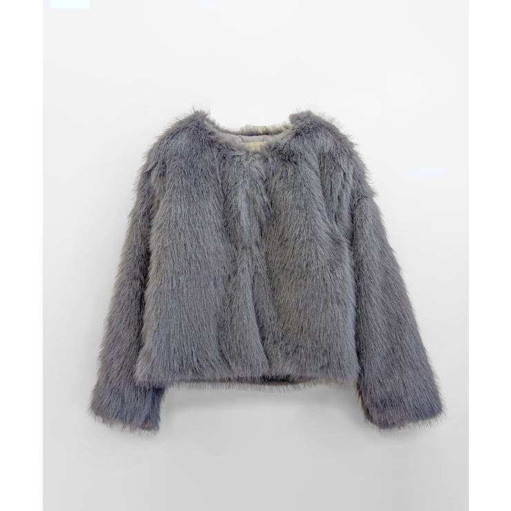 ノーカラーエコファージャケット コート フェイクファー[品番