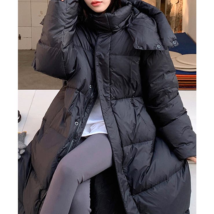 ブラック | フード付き中綿ロングコート ブルゾン ジャケット | Riff